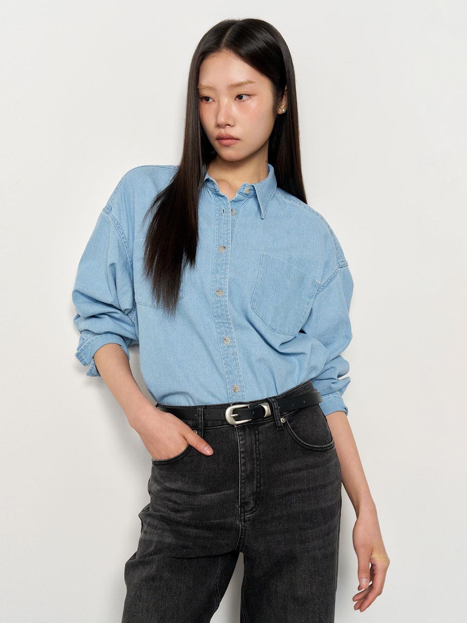GENERAL IDEA Denim Washed Loose-Fit Premium Cotton Shirt [BLUE] (WBE1L03505)