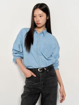 GENERAL IDEA Denim Washed Loose-Fit Premium Cotton Shirt [BLUE] (WBE1L03505)