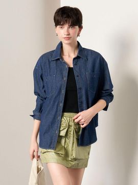GENERAL IDEA Denim Washed Loose-fit Premium Shirt [NAVY] (WBE1L03505)