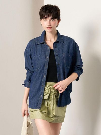 GENERAL IDEA Denim Washed Loose-fit Premium Shirt [NAVY] (WBE1L03505)