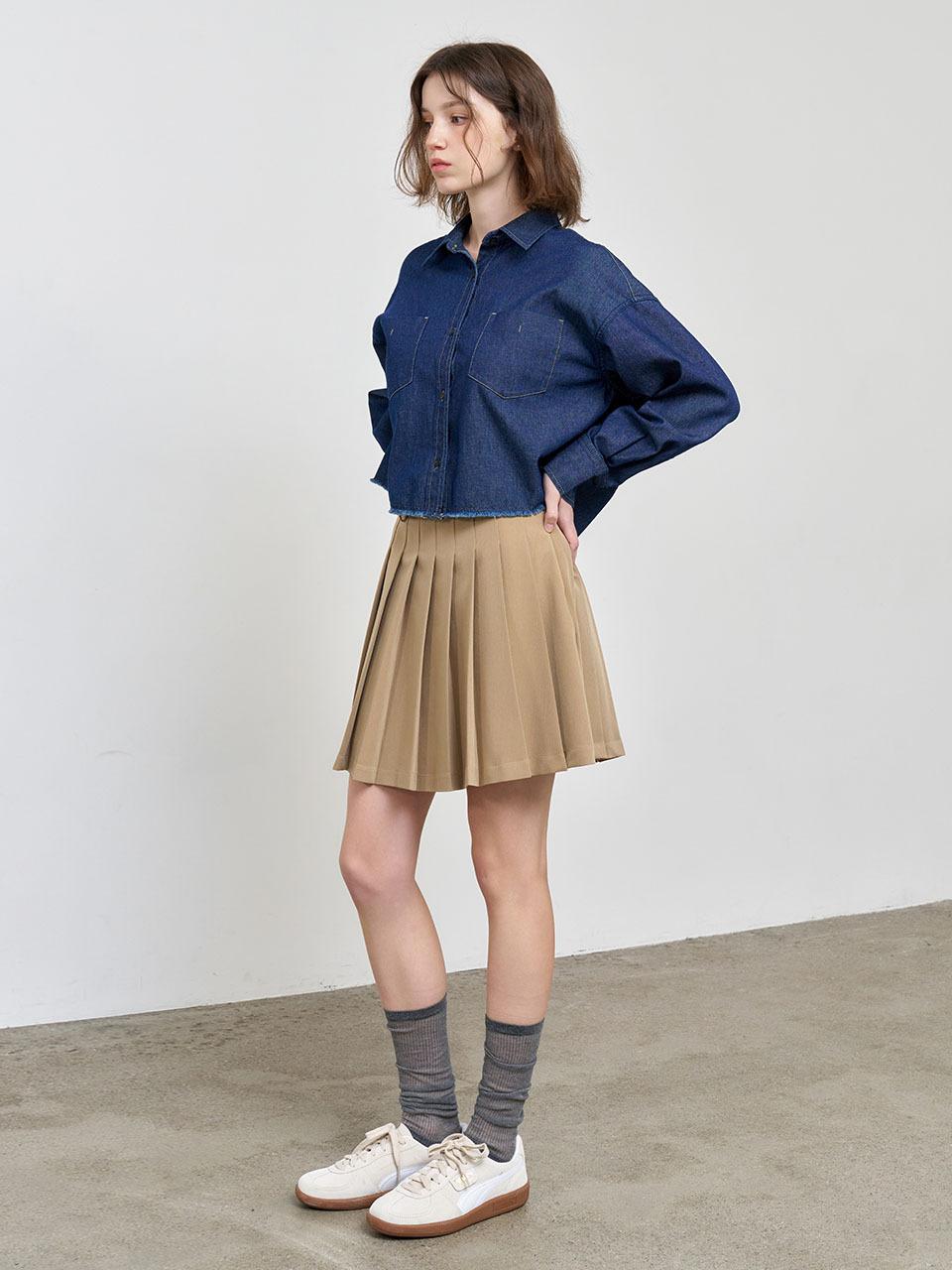 GENERAL IDEA Denim Washed Semi-Crop Loose-Fit Shirt [NAVY] (WBE1L03504)