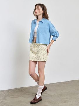 GENERAL IDEA Denim Washed Semi-Crop Loose Fit Shirt [BLUE] (WBE1L03504)