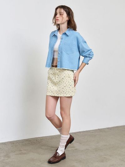 GENERAL IDEA Denim Washed Semi-Crop Loose Fit Shirt [BLUE] (WBE1L03504)
