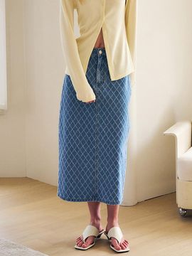 GENERAL IDEA Dia Scratch Denim Skirt - Blue