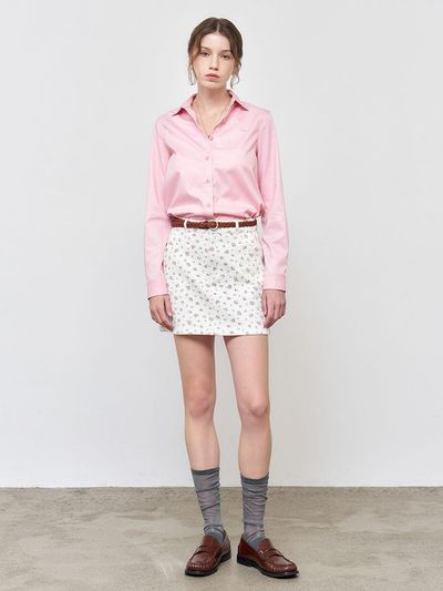 GENERAL IDEA Flower Cotton Denim High Waisted Mini Skirt [beige] (WBE1L13501)