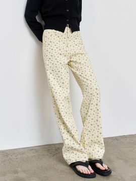GENERAL IDEA Flower Cotton High Waist Straight Fit Pants [Buttery Yellow] (WBE1L11501)