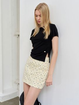 GENERAL IDEA Flower Cotton High Waisted Denim Mini Skirt [Buttery Yellow] (WBE1L13501)