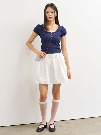 GENERAL IDEA Lace Volume Embroidered Mini Skirt [WHITE] (WBE2L13515)