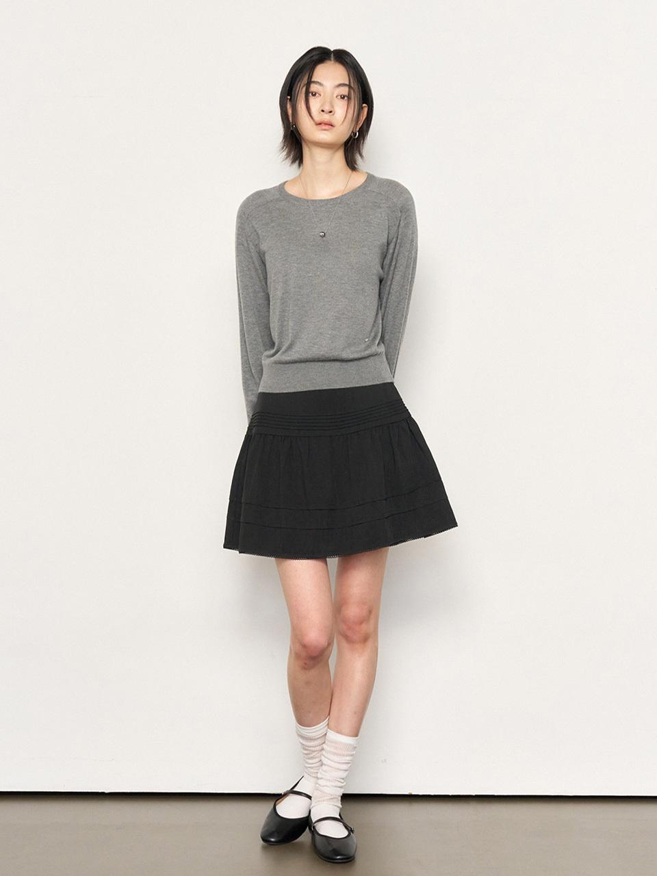 GENERAL IDEA Lace Volume Shirring Mini Skirt [BLACK] (WBE1L13509)