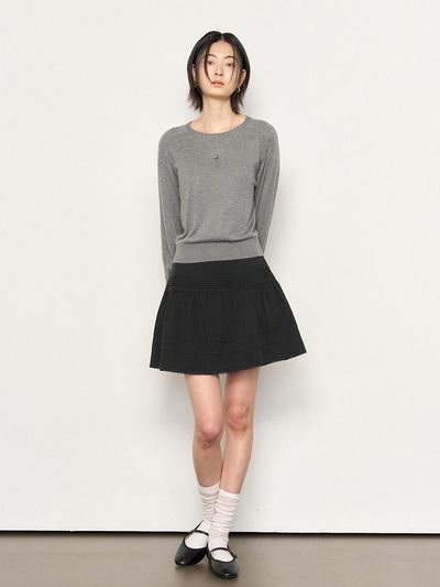 GENERAL IDEA Lace Volume Shirring Mini Skirt [BLACK] (WBE1L13509)