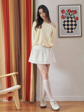 GENERAL IDEA Lace Volume Shirring Mini Skirt [WHITE] (WBE1L13509)