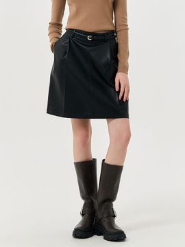 GENERAL IDEA Leather Pin-tuck Standard Fit Midi Skirt [BLACK] (WBD4L13513)