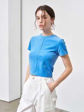GENERAL IDEA Light Velour Pin-tuck Half T-shirt [BLUE] (WBE1L01516)