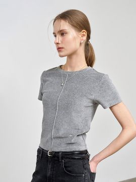 GENERAL IDEA Light Velour Pin-tuck Slim Fit T-shirt [MELANGE GREY] (WBE1L01516)