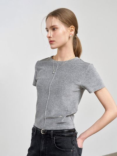 GENERAL IDEA Light Velour Pin-tuck Slim Fit T-shirt [MELANGE GREY] (WBE1L01516)