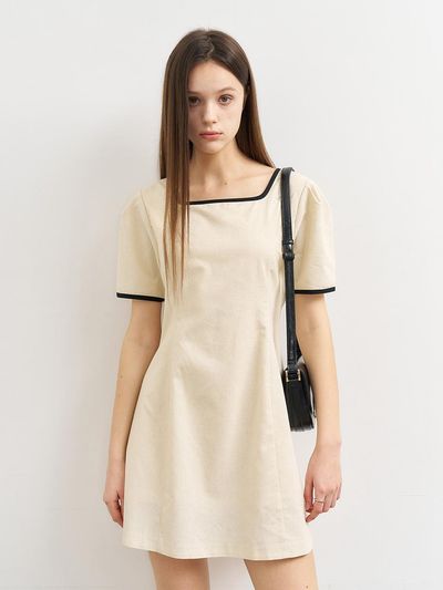 GENERAL IDEA Linen Blend Puff Mini Dress [BEIGE] (WBE2L15511)