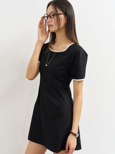 GENERAL IDEA Linen Blend Puff Mini Dress [BLACK] (WBE2L15511)