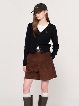 GENERAL IDEA New Classic Wool Cable V-neck Cardigan [BLACK]