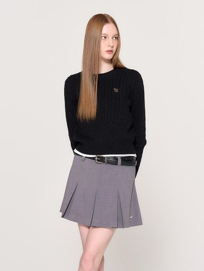 GENERAL IDEA New classical wool cable crew neck pullover BLACK