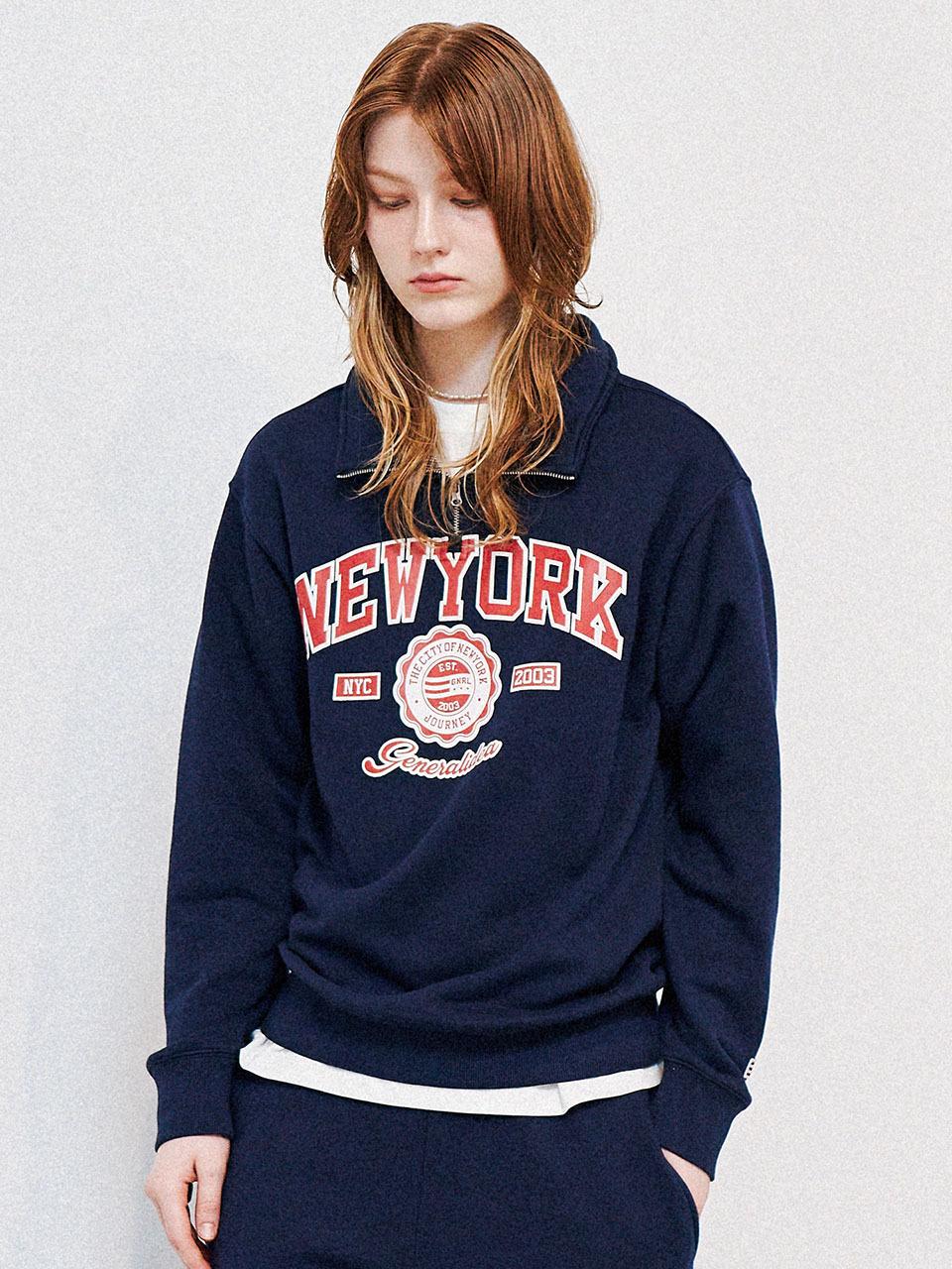 GENERAL IDEA New York Half Zip Up Sweatshirt_Navy