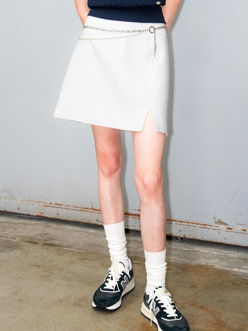GENERAL IDEA Pearl Belt Tweed Mini Skirt White
