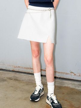 GENERAL IDEA Pearl Belt Tweed Mini Skirt White
