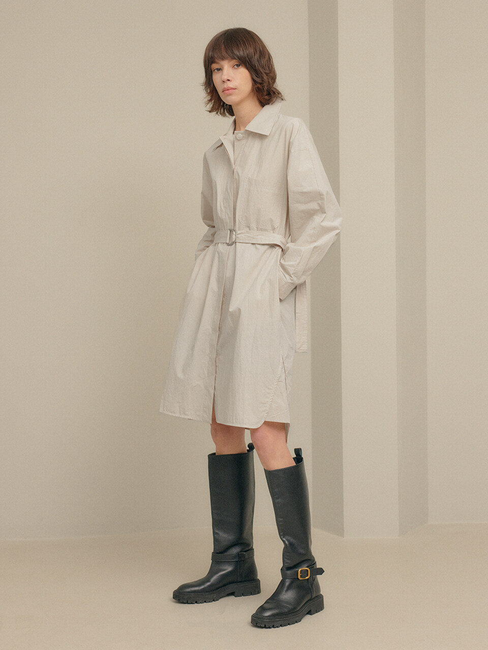 GENERAL IDEA Pristin Shirt Dress - Beige