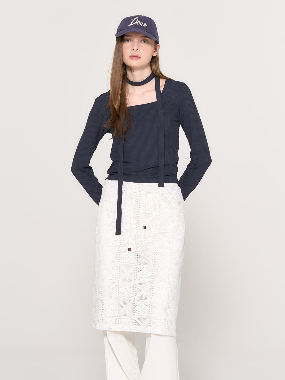 GENERAL IDEA Scarf Layered Square Neck T-shirt [DUST NAVY] / WB