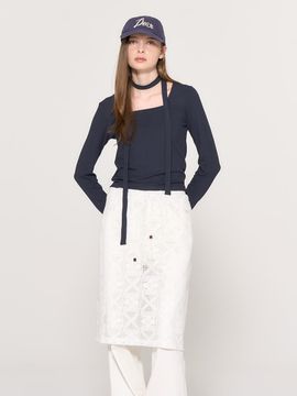 GENERAL IDEA Scarf Layered Square Neck T-shirt [DUST NAVY] / WB