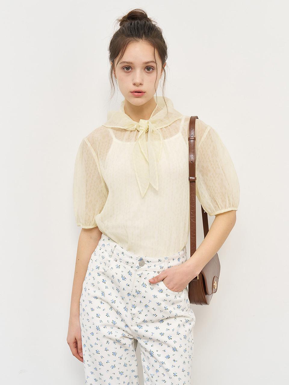 GENERAL IDEA See-through Floral Scarf Blouse [CREAM] (WBE2L03528)
