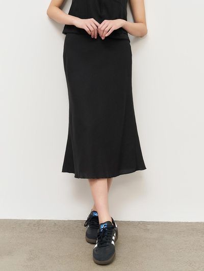 GENERAL IDEA Sheer Silky Drape Long Skirt [BLACK] (WBE2L13517)
