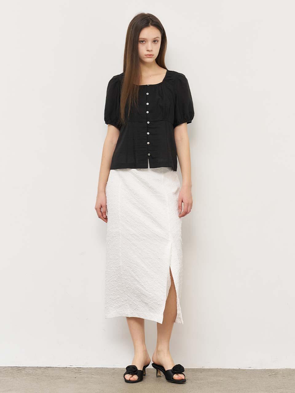 GENERAL IDEA Textured Bubble H-line Long Skirt [WHITE] (WBE2L13520)