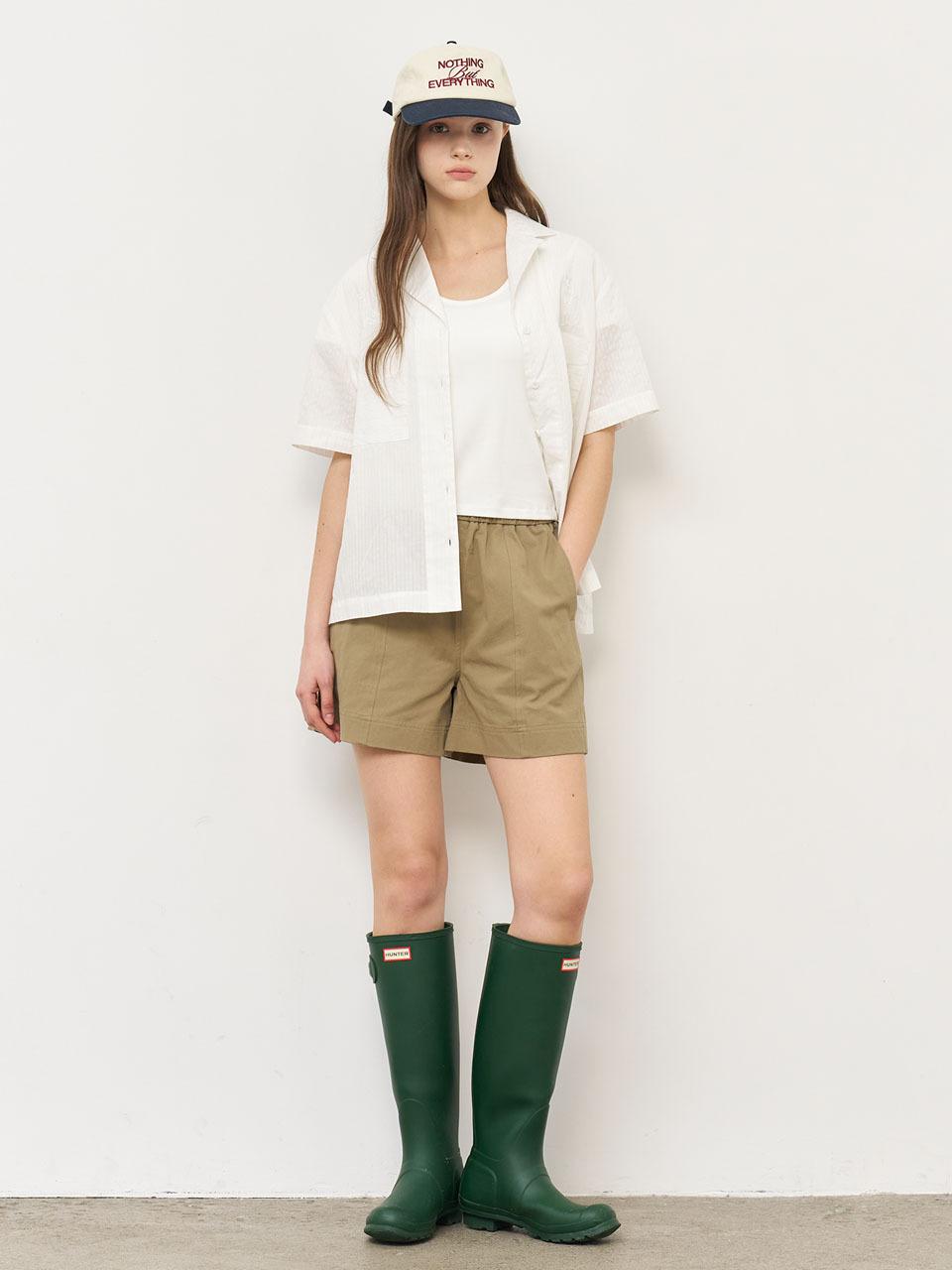 GENERAL IDEA Washed Cotton Banding Shorts Denim [BEIGE] (WBE2L12513)
