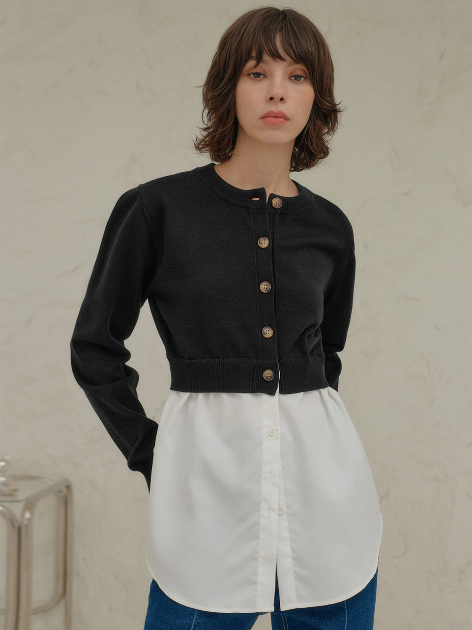 GENERAL IDEA Women Shirt Layered Cardigan - Black