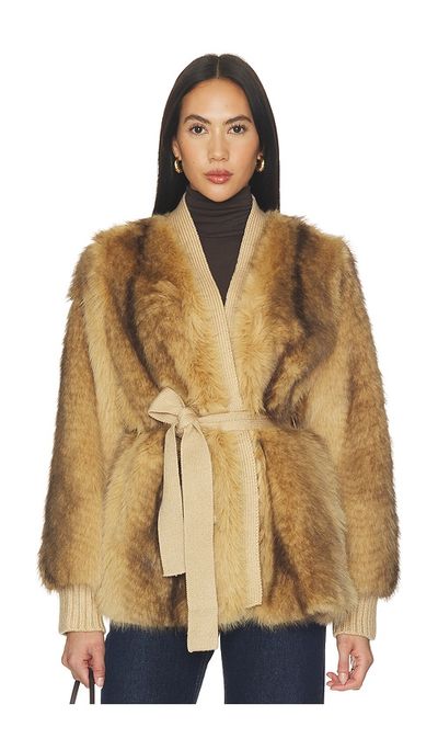 Generation Love Generation Love Heloise Faux Fur Belted Wrap Jacket