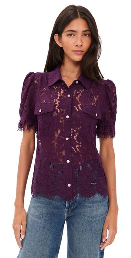 Generation Love Generation Love Mikaelle Lace Button Down Shirt Plum