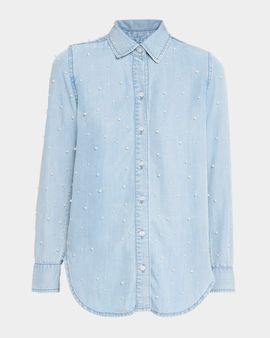 Generation Love Marcello Pearl-Embellished Denim Shirt