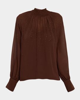 Generation Love Noor Crystal-Embellished Chiffon Mock-Neck Blouse