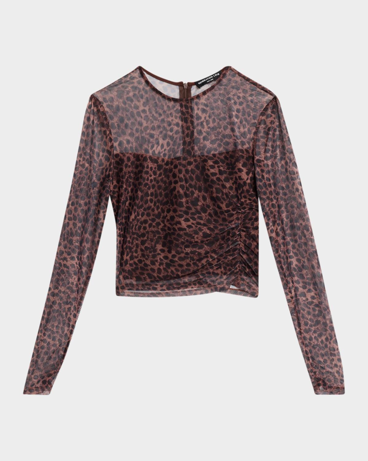 Generation Love Vivi Leopard-Print Mesh Top