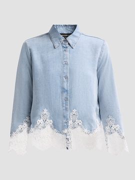 Generation Love Women's Eli Lace Trim Denim Shirt