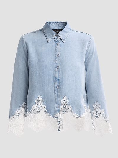 Generation Love Women's Eli Lace Trim Denim Shirt