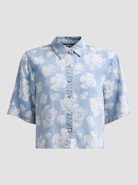Generation Love Women's Heidi Floral Crop Denim Shirt