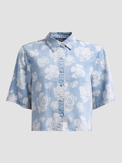 Generation Love Women's Heidi Floral Crop Denim Shirt