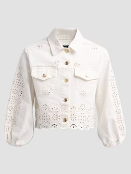 Generation Love Women's Lumere Floral Eyelet Crop Denim Jacket