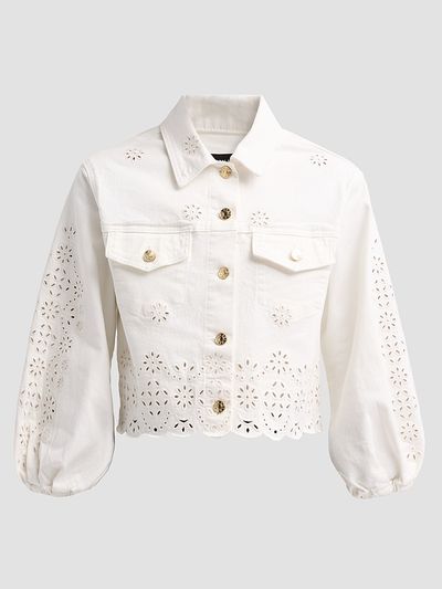 Generation Love Women's Lumere Floral Eyelet Crop Denim Jacket