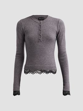 Generation Love Women's Olivia Lace-Trim Henley Sweater