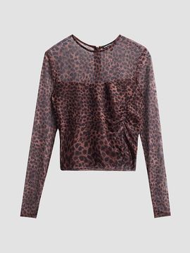 Generation Love Women's Vivi Leopard-Print Mesh Top