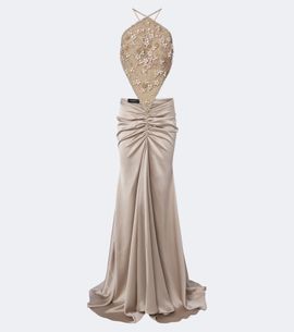 Georges Hobeika Georges Hobeika Embellished gathered open-back satin gown