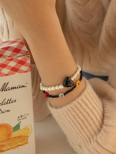 GETMEBLING [2set] Heart Flower Memory Bracelet
