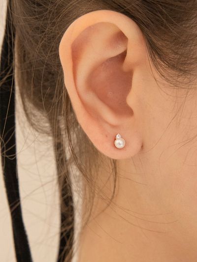GETMEBLING [ Silver 925 ] Petit Cubic Pearl Earring